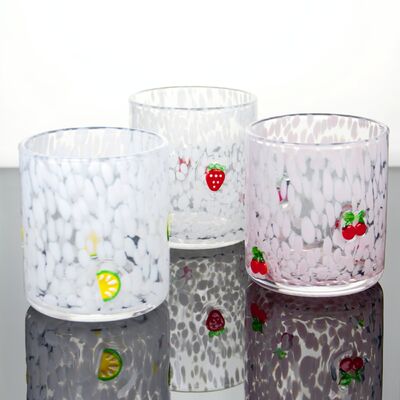 Tumbler Drinking Glasses hand crafted with dreamy confetti patterns and fruity designs that bring joy to your table setting