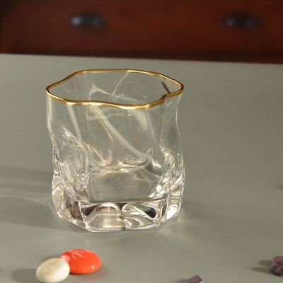 Irregular Handmade Whiskey Glass With Gold Rim