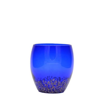 Solid Cobalt Blue Whisky Tumbler Glass With Golden Stone