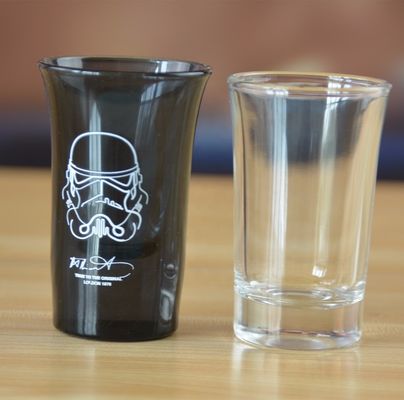 Logo Printed Clear  Unique Shot Glasses With Color Decal