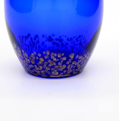 Solid Cobalt Blue Whisky Tumbler Glass With Golden Stone