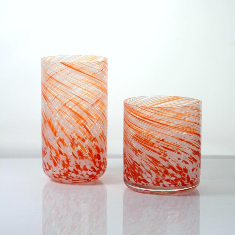 kwaliteit Hand-blown Orange Swirl Confetti Glass Cup - Artisan Crafted Drinking Glass for Whiskey and Cocktails fabriek