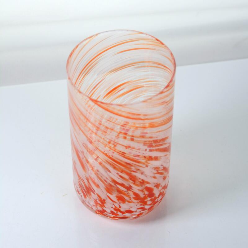 kwaliteit Hand-blown Orange Swirl Confetti Glass Cup - Artisan Crafted Drinking Glass for Whiskey and Cocktails fabriek