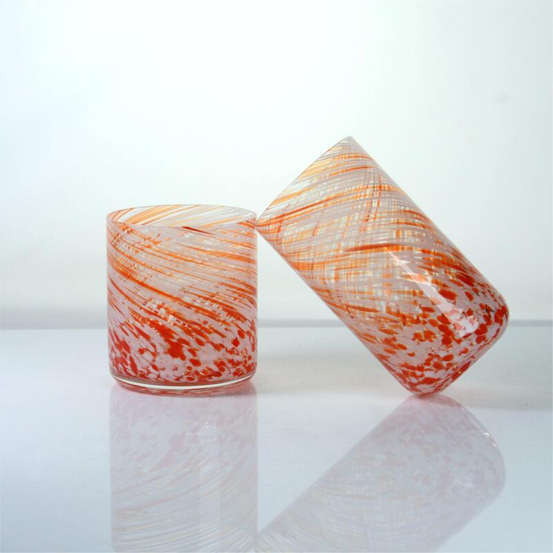 kwaliteit Hand-blown Orange Swirl Confetti Glass Cup - Artisan Crafted Drinking Glass for Whiskey and Cocktails fabriek
