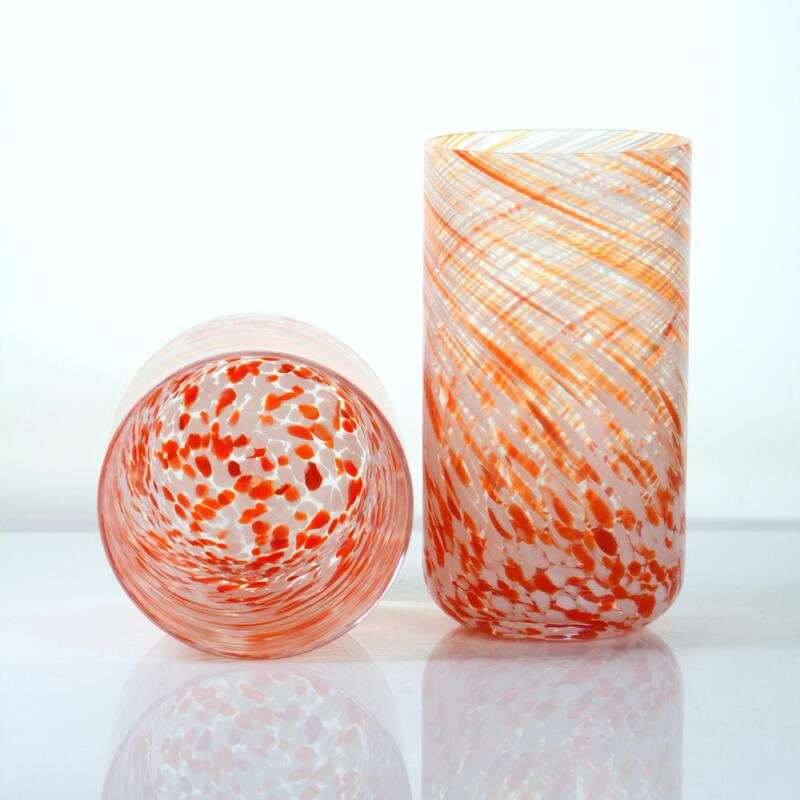 kwaliteit Hand-blown Orange Swirl Confetti Glass Cup - Artisan Crafted Drinking Glass for Whiskey and Cocktails fabriek