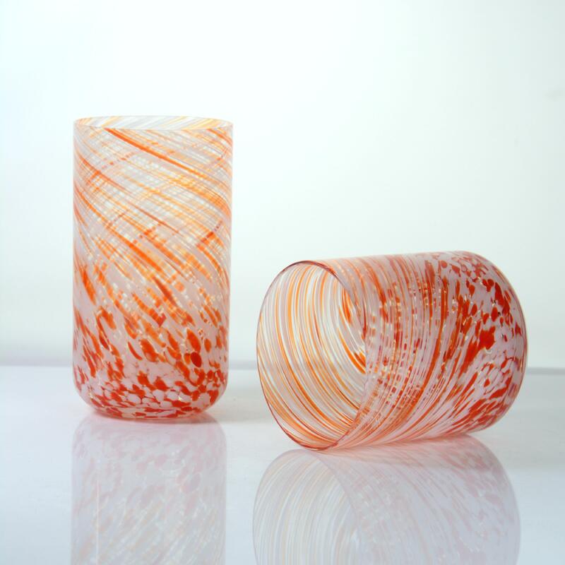 kwaliteit Hand-blown Orange Swirl Confetti Glass Cup - Artisan Crafted Drinking Glass for Whiskey and Cocktails fabriek