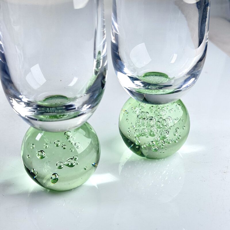 kwaliteit Set van 2 Handgeblazen Champagneglazen, Groene Bubble Bol Basis Moderne Steelloze Flutes voor Mousserende Wijn Prosecco Woondecoratie fabriek