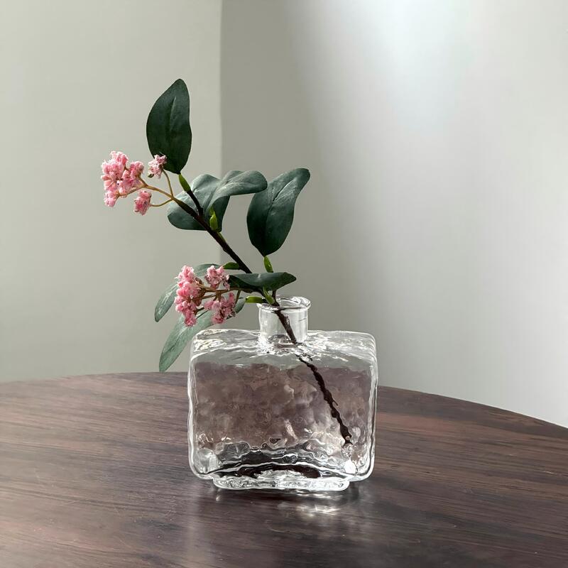 kwaliteit Rectangular Clear Hammered Glass Vase - Modern Minimalist Decorative Flower Vase for Table Centerpiece fabriek