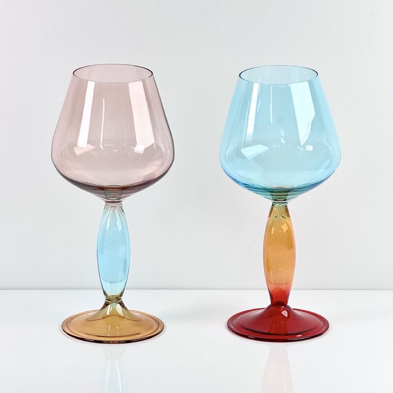 Kwaliteit Hand-Blown Gradient Color Borosilicate Wine Glasses, Multi-Color Artistic Stem Goblets for Wine, Cocktail, Home Bar & Party Decor fabriek