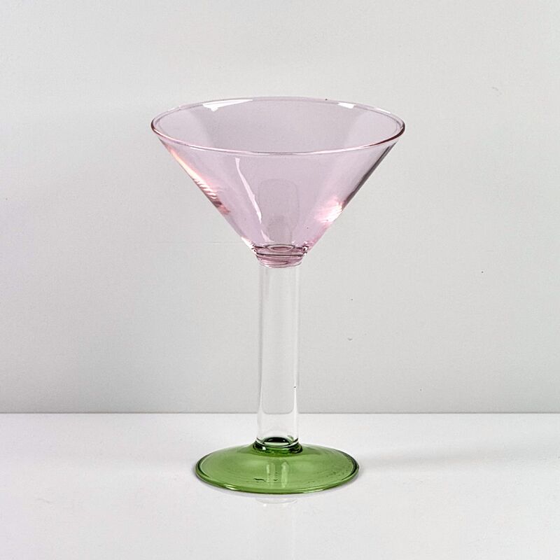Kwaliteit Hand Blown Borosilicate Stemmed Wine & Cocktail Glass Set, Pink Bowl with Green Hollow Stem Base, Colored Spray Tinted Art Goblets for Bar, Wedding & Table Decor fabriek