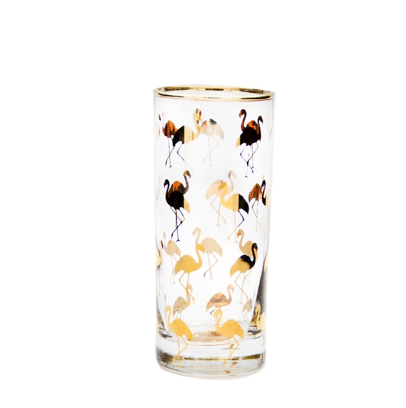 kwaliteit Golden Flamingo Printed Crystal Highball Glassen Voor Restaurant fabriek