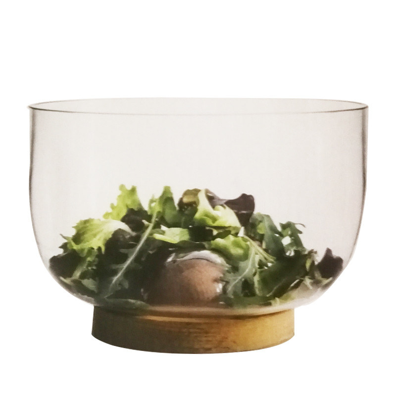 kwaliteit 9" Crystal Storage Glass Salad Bowl ontworpen met handgeblazen kristalglas en massief houten stand met een piekbodem die elke eetbeleving verbetert fabriek