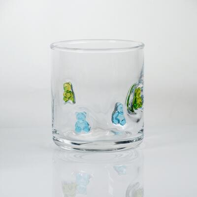 kwaliteit Handgeblazen Gummy Bear Icon Glas, 400 ml heldere tumbler met schattige kleurrijke beer, leuk Whiskey Juice Glas voor kinderen volwassenen, schattig Barware cadeau fabriek