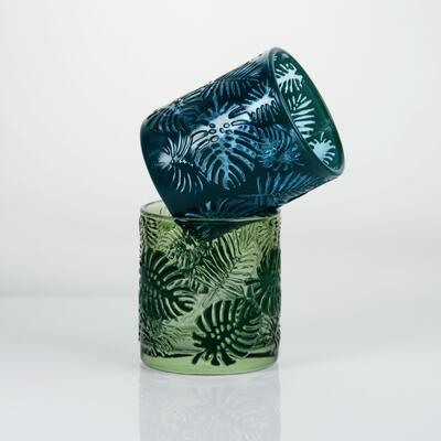 kwaliteit Embossed Tropical Monstera Leaf Glass Candle Holder with 200ml Capacity in Lead-Free Crystal Glass fabriek