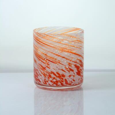 kwaliteit Hand-blown Orange Swirl Confetti Glass Cup - Artisan Crafted Drinking Glass for Whiskey and Cocktails fabriek
