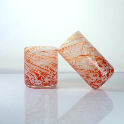 kwaliteit Hand-blown Orange Swirl Confetti Glass Cup - Artisan Crafted Drinking Glass for Whiskey and Cocktails fabriek