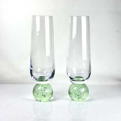 kwaliteit Set van 2 Handgeblazen Champagneglazen, Groene Bubble Bol Basis Moderne Steelloze Flutes voor Mousserende Wijn Prosecco Woondecoratie fabriek