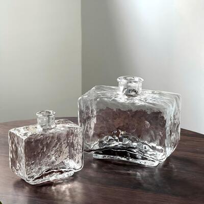 kwaliteit Rectangular Clear Hammered Glass Vase - Modern Minimalist Decorative Flower Vase for Table Centerpiece fabriek