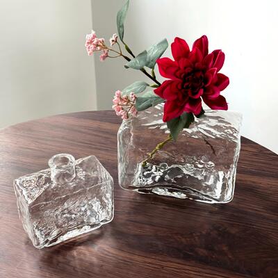 kwaliteit Rectangular Clear Hammered Glass Vase - Modern Minimalist Decorative Flower Vase for Table Centerpiece fabriek