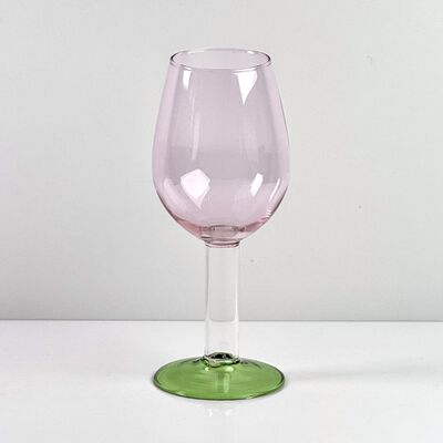 Kwaliteit Hand Blown Borosilicate Stemmed Wine & Cocktail Glass Set, Pink Bowl with Green Hollow Stem Base, Colored Spray Tinted Art Goblets for Bar, Wedding & Table Decor fabriek