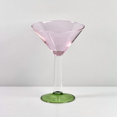 Kwaliteit Hand Blown Borosilicate Stemmed Wine & Cocktail Glass Set, Pink Bowl with Green Hollow Stem Base, Colored Spray Tinted Art Goblets for Bar, Wedding & Table Decor fabriek