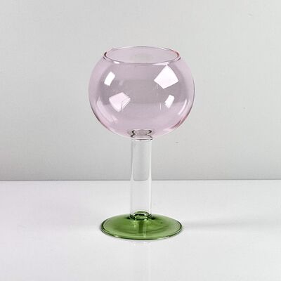 Kwaliteit Hand Blown Borosilicate Stemmed Wine & Cocktail Glass Set, Pink Bowl with Green Hollow Stem Base, Colored Spray Tinted Art Goblets for Bar, Wedding & Table Decor fabriek
