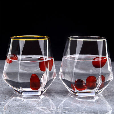 kwaliteit Diamant Geometrische Goud Rimpel Kristal Glas Tumblers, Glas Drinkbeker fabriek