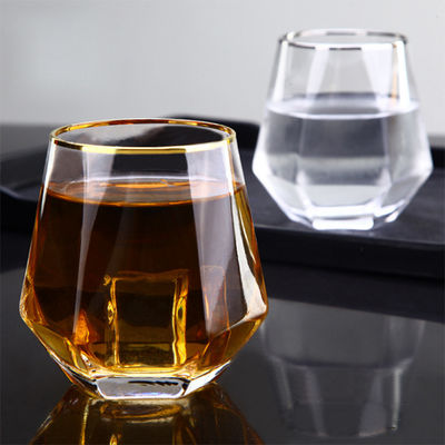 kwaliteit Diamant Geometrische Goud Rimpel Kristal Glas Tumblers, Glas Drinkbeker fabriek