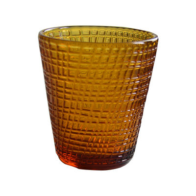kwaliteit Gepresteerd linnenpatroon Solid Amber Glass Tea Light Holders fabriek
