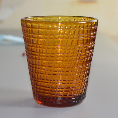 kwaliteit Gepresteerd linnenpatroon Solid Amber Glass Tea Light Holders fabriek