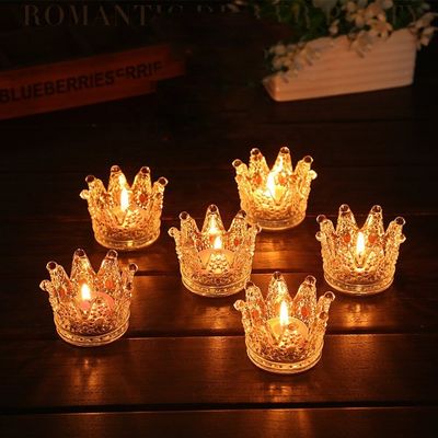 kwaliteit Romantic Crown Tea Light Mini Votive Kaarshouders, Glascilinder Kaarshouders Voor Feest fabriek