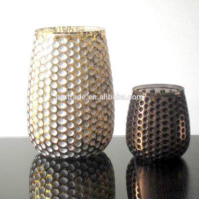 kwaliteit 3 Grootte zilveren kleur eivormige glazen kaarshouders fabriek