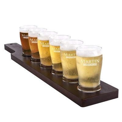 kwaliteit Handgemaakte 5oz Craft Bier Proeverij Kit, Craft Bierglasset met houten padel fabriek