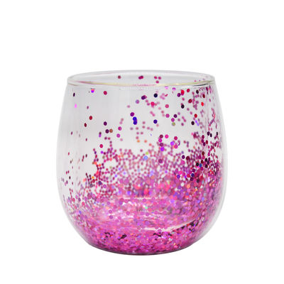 kwaliteit Op maat gemaakte dubbele wand glas koffiebeker decoratieve glitter tumbler drinkglas fabriek