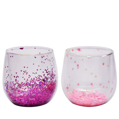 kwaliteit Op maat gemaakte dubbele wand glas koffiebeker decoratieve glitter tumbler drinkglas fabriek