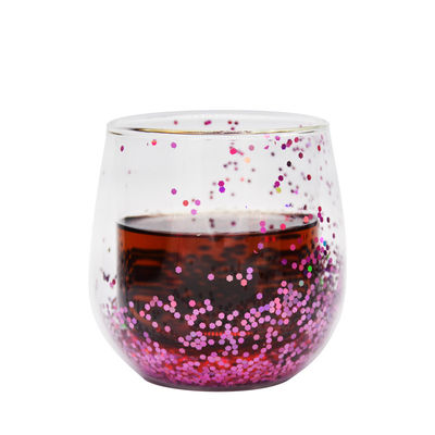 kwaliteit Op maat gemaakte dubbele wand glas koffiebeker decoratieve glitter tumbler drinkglas fabriek