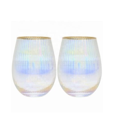 kwaliteit Ionen beklede regenboel 16 oz Stemless wijn glas, antieke kristal wijn glazen fabriek