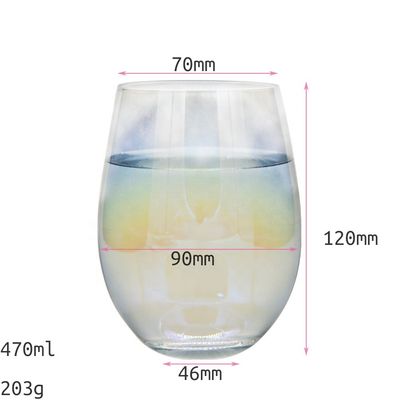 kwaliteit Ionen beklede regenboel 16 oz Stemless wijn glas, antieke kristal wijn glazen fabriek