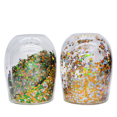 kwaliteit 13oz aangepaste borosilicaat dubbele wand tumbler drinkglasjes met kleurrijke glitter binnenin fabriek