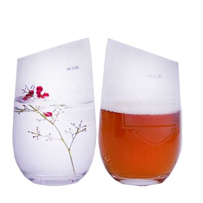 kwaliteit Bovenkant van Crystal Wine Glass With Angle van de schuine rand de Schuine Rand Stemless fabriek