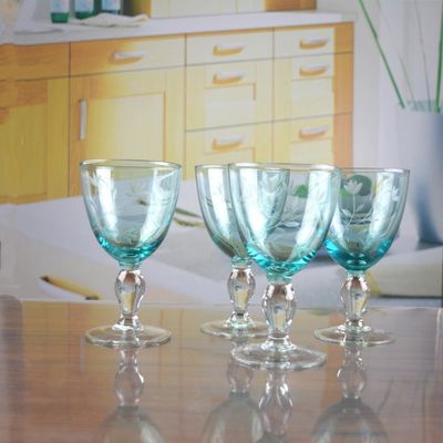 kwaliteit Uitstekend Skandinavisch Stijl Gegraveerd Turkoois Crystal Wine Glass, Duidelijke Drinkbekerglazen fabriek