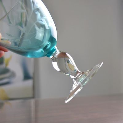 kwaliteit Uitstekend Skandinavisch Stijl Gegraveerd Turkoois Crystal Wine Glass, Duidelijke Drinkbekerglazen fabriek
