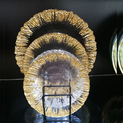 kwaliteit Goudkleurig dessert glas oplaadplaten, decoratieve oplaadplaten voor bruiloft fabriek
