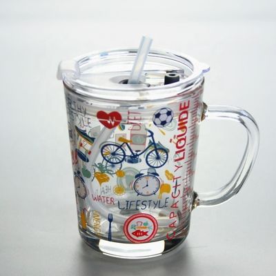 kwaliteit Cartoon Crystal Drinking Glass met deksel en silicaat stro fabriek