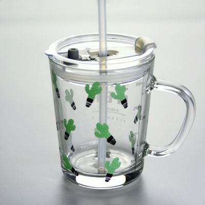 kwaliteit Cartoon Crystal Drinking Glass met deksel en silicaat stro fabriek