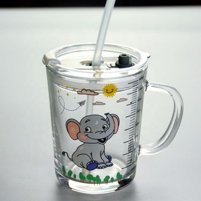 kwaliteit Cartoon Crystal Drinking Glass met deksel en silicaat stro fabriek
