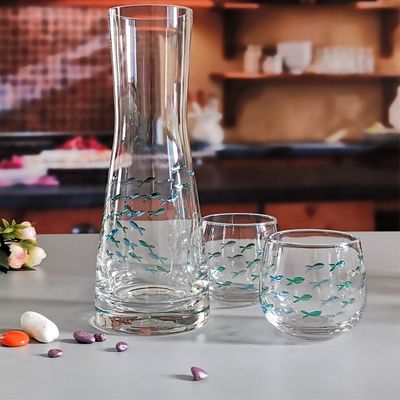 kwaliteit Gravureerde kleuren verf korte tumbler glas voor drank fabriek
