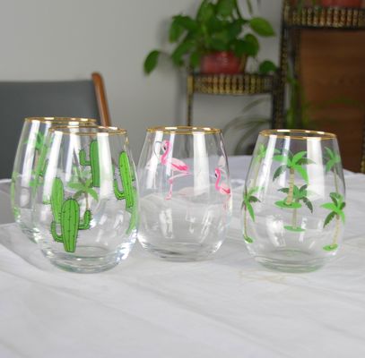 kwaliteit Handgeschilderde gouden rand wijnglas tumbler met kleur decal fabriek