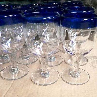 kwaliteit Blauw Rim Mexicaans Drinkglas Kristal Wijnglas, Rood Glas Wijnglas fabriek