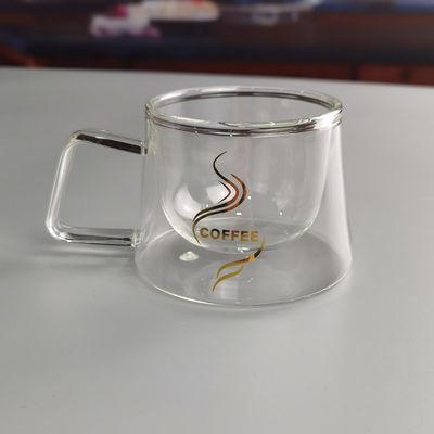 kwaliteit 200 ml Borosilicaat Dubbellaag Glas Koffiekop Met Gouden Logo fabriek